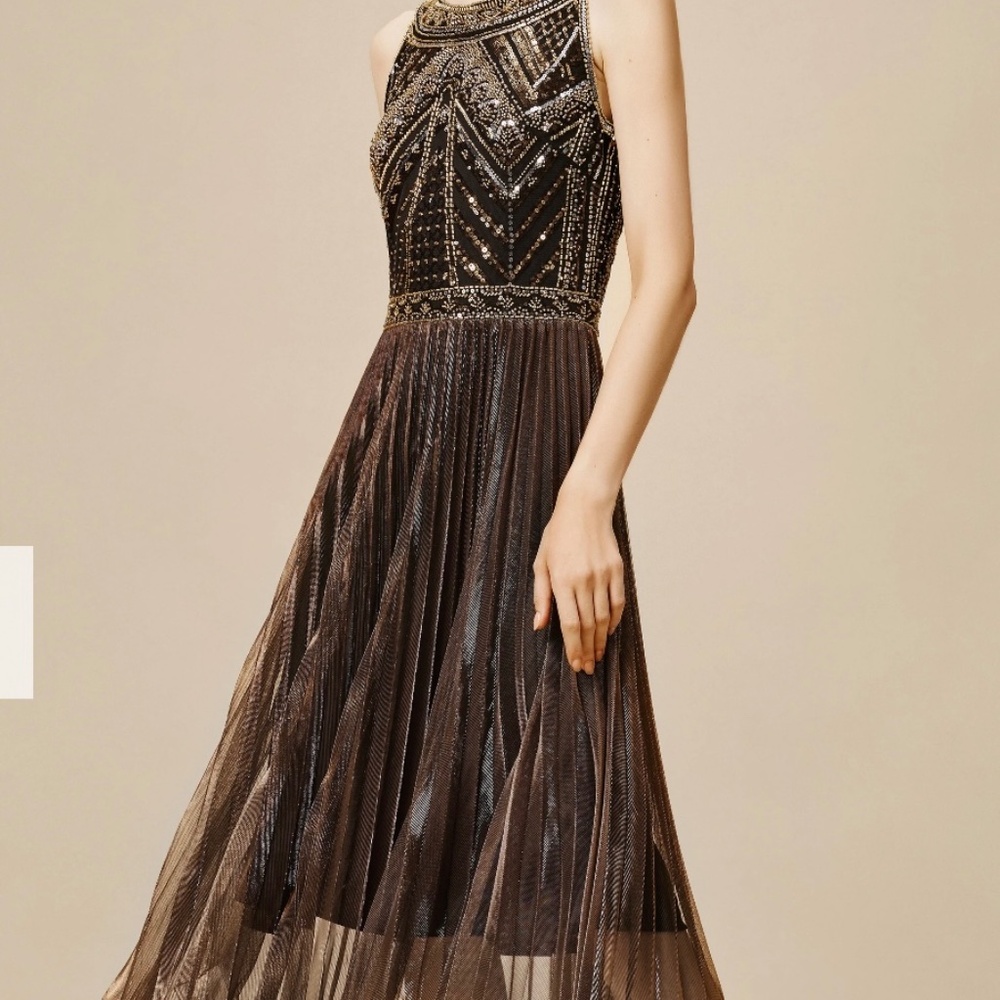 Beaded Halter Black Midi Dress